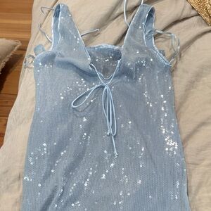 Light Blue Sequin Sleeveless Top